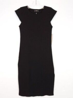 AQUA Black Cap Sleeve Midi Dress Size S